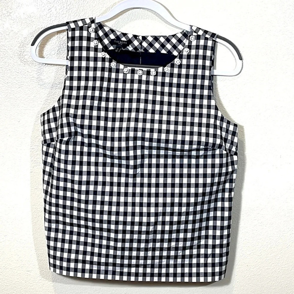 Talbots Gingham Check Beaded Neck Sleeveless Blouse Top. size 6P - Picture 1 of 5